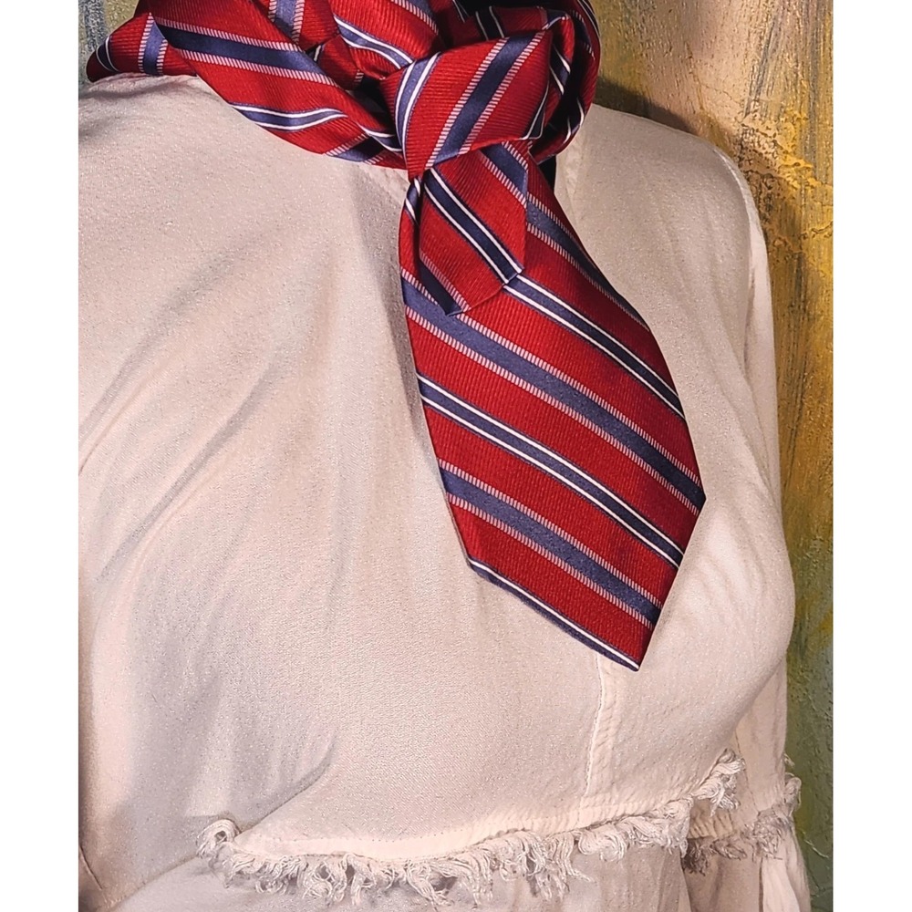 OS Neck Tie Red White Blue Striped Silk Excellent